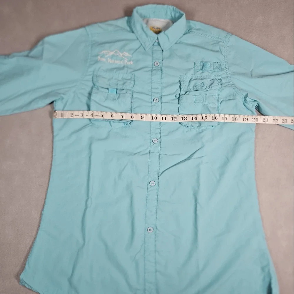 Banana Boat Womens Teal Vented Button Up Zion National Park Shirt Size Large